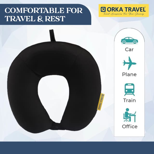 Orka Travel Spandex Solid High Back Memory Foam U Neck - Black