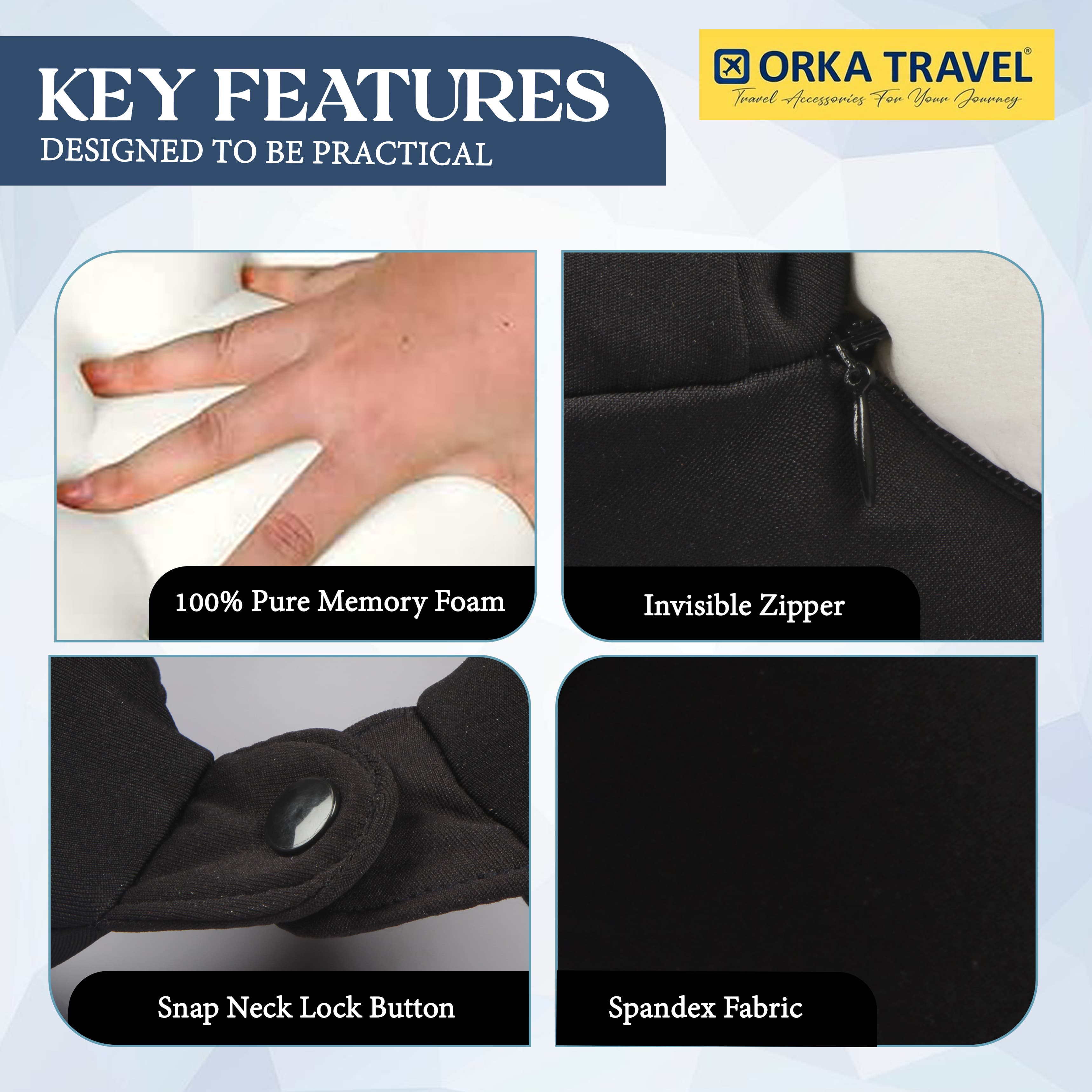Orka Travel Spandex Solid High Back Memory Foam U Neck - Black view 6