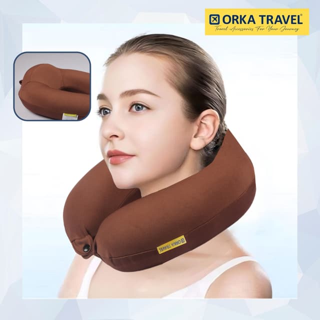 Orka Travel Spandex Solid High Back Memory Foam U Neck - Brown