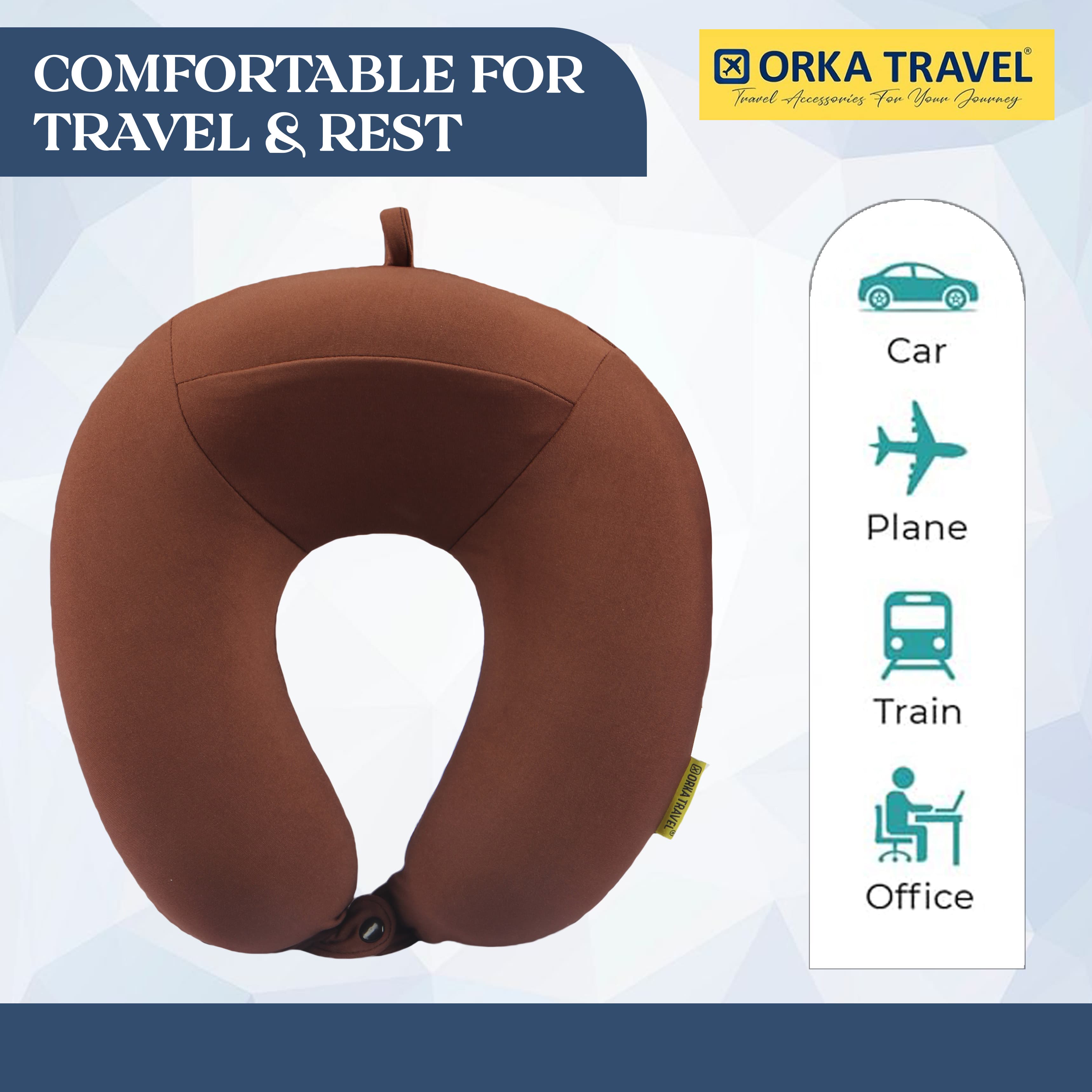 Orka Travel Spandex Solid High Back Memory Foam U Neck - Brown view 5