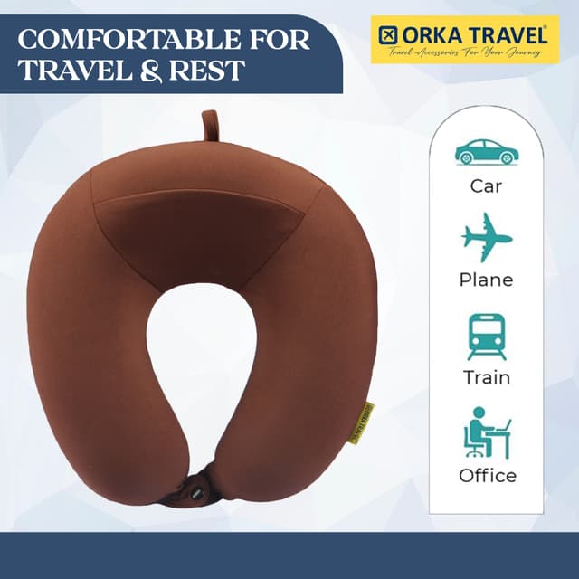 Orka Travel Spandex Solid High Back Memory Foam U Neck - Brown