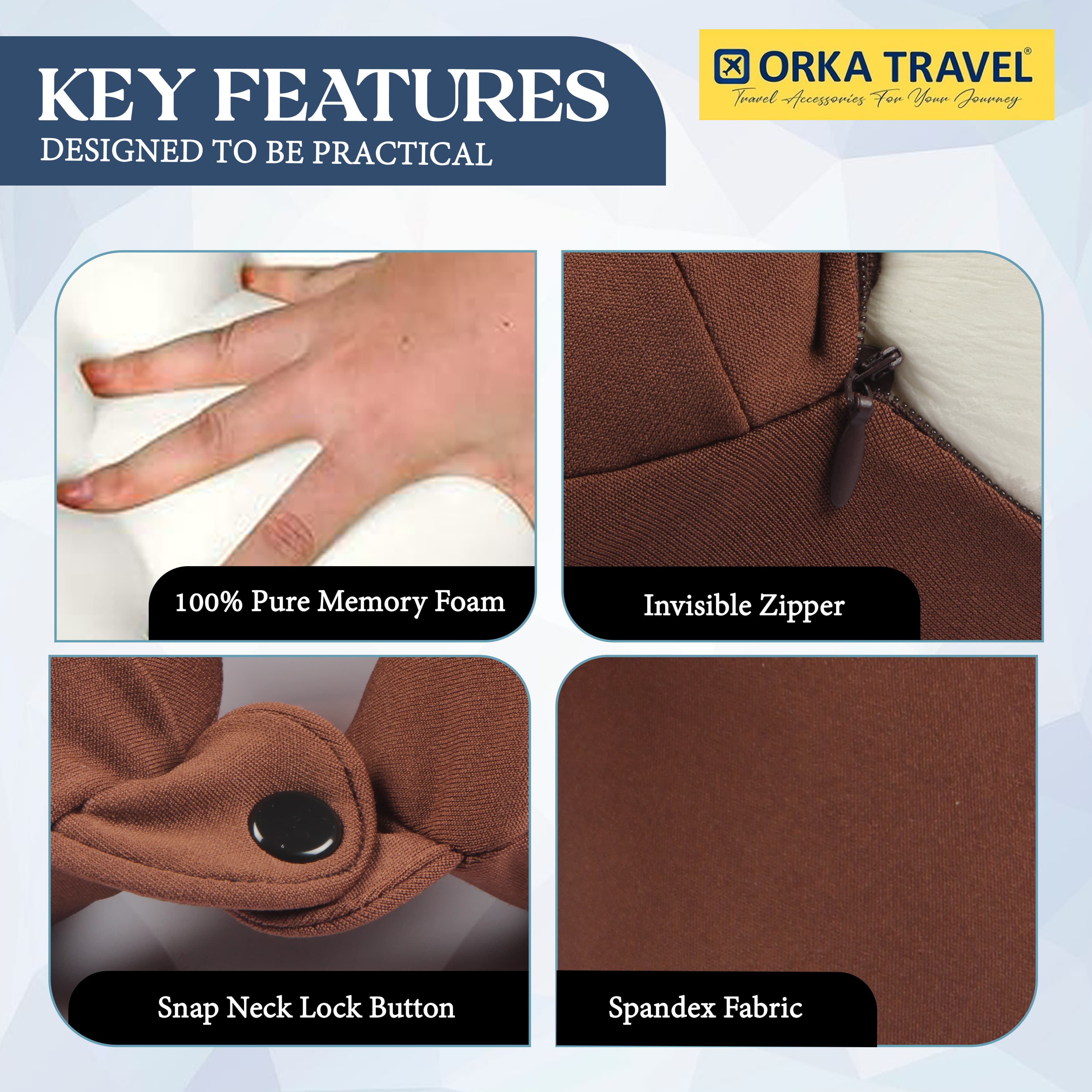 Orka Travel Spandex Solid High Back Memory Foam U Neck - Brown view 6