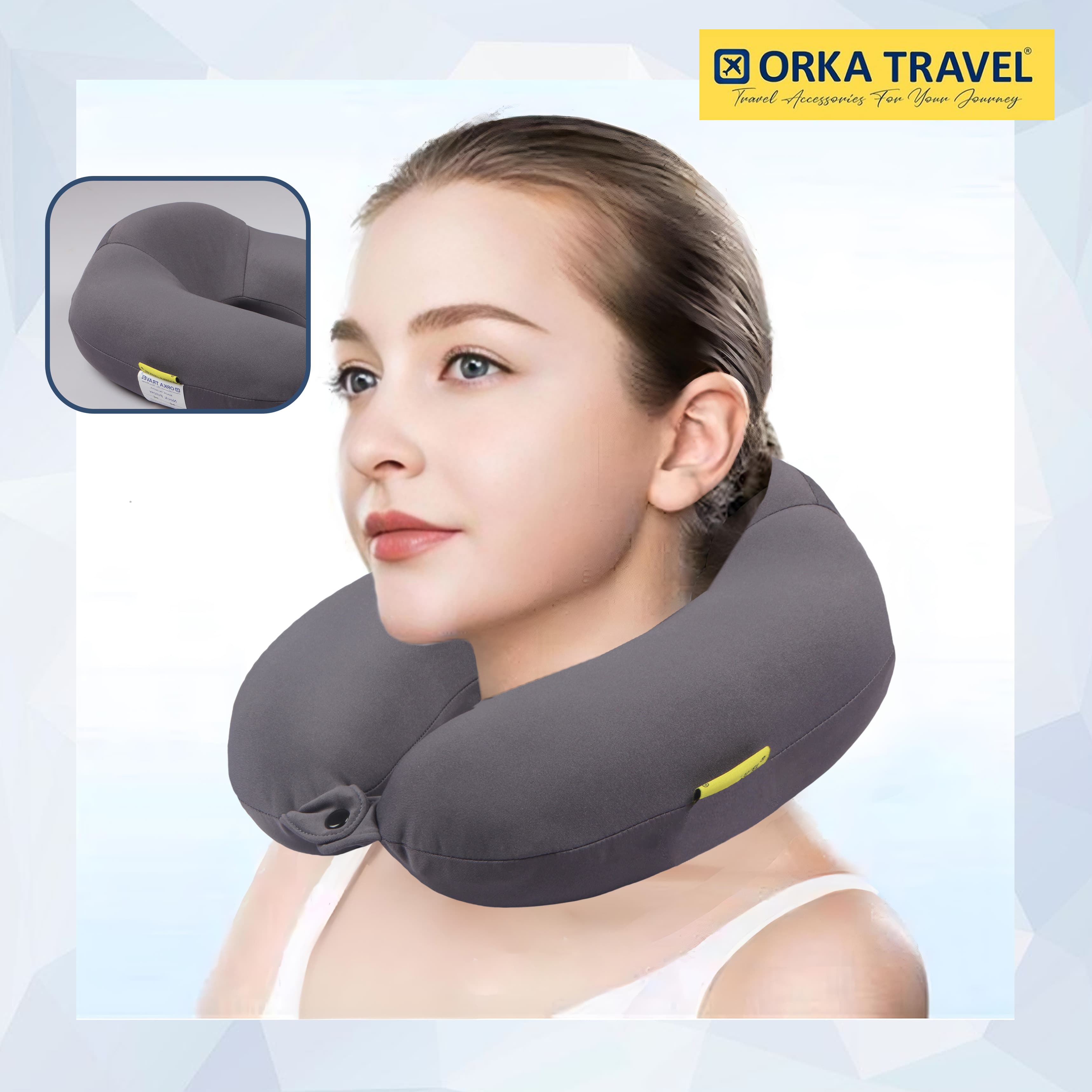 Orka Travel Spandex Solid High Back Memory Foam U Neck - Grey view 2
