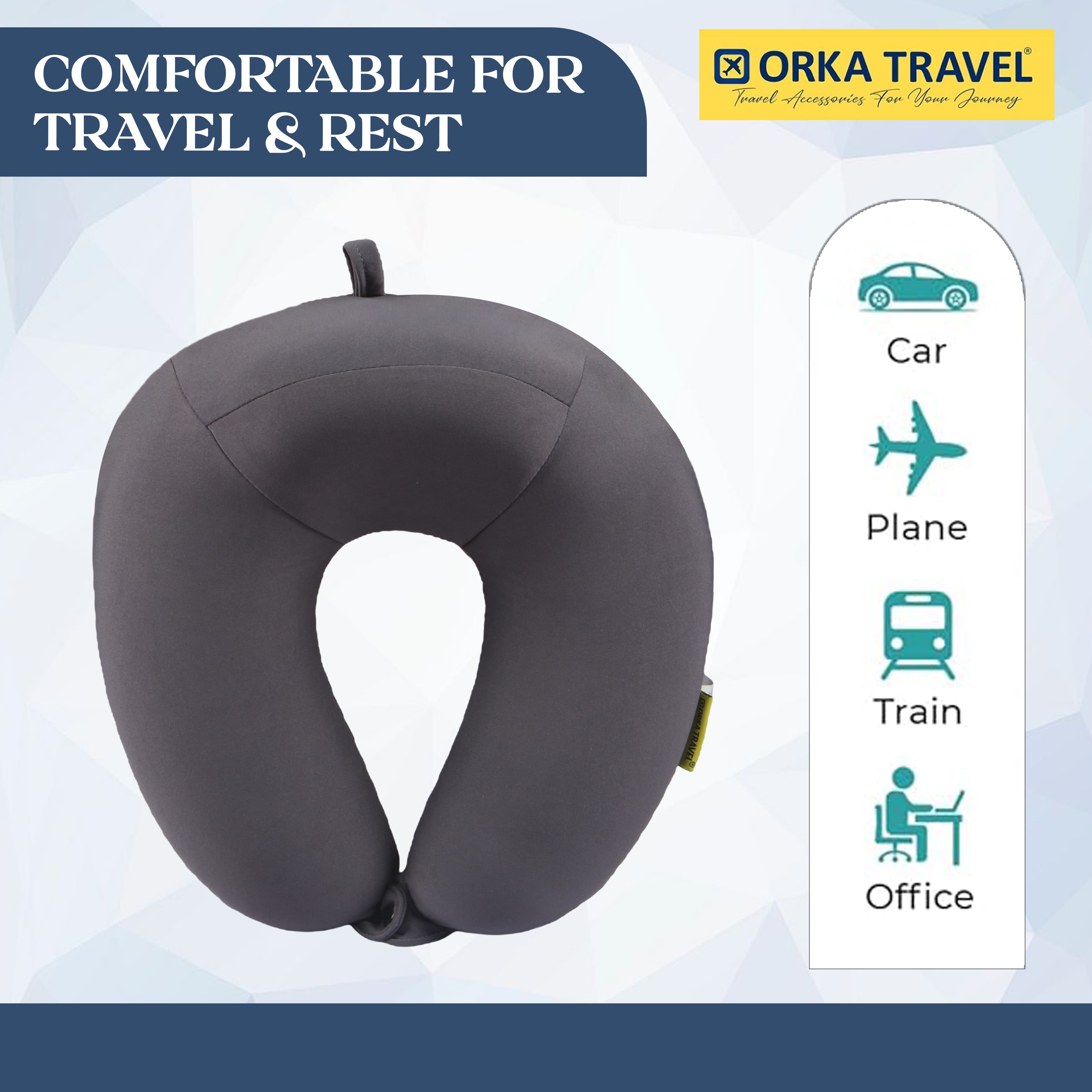 Orka Travel Spandex Solid High Back Memory Foam U Neck - Grey view 4