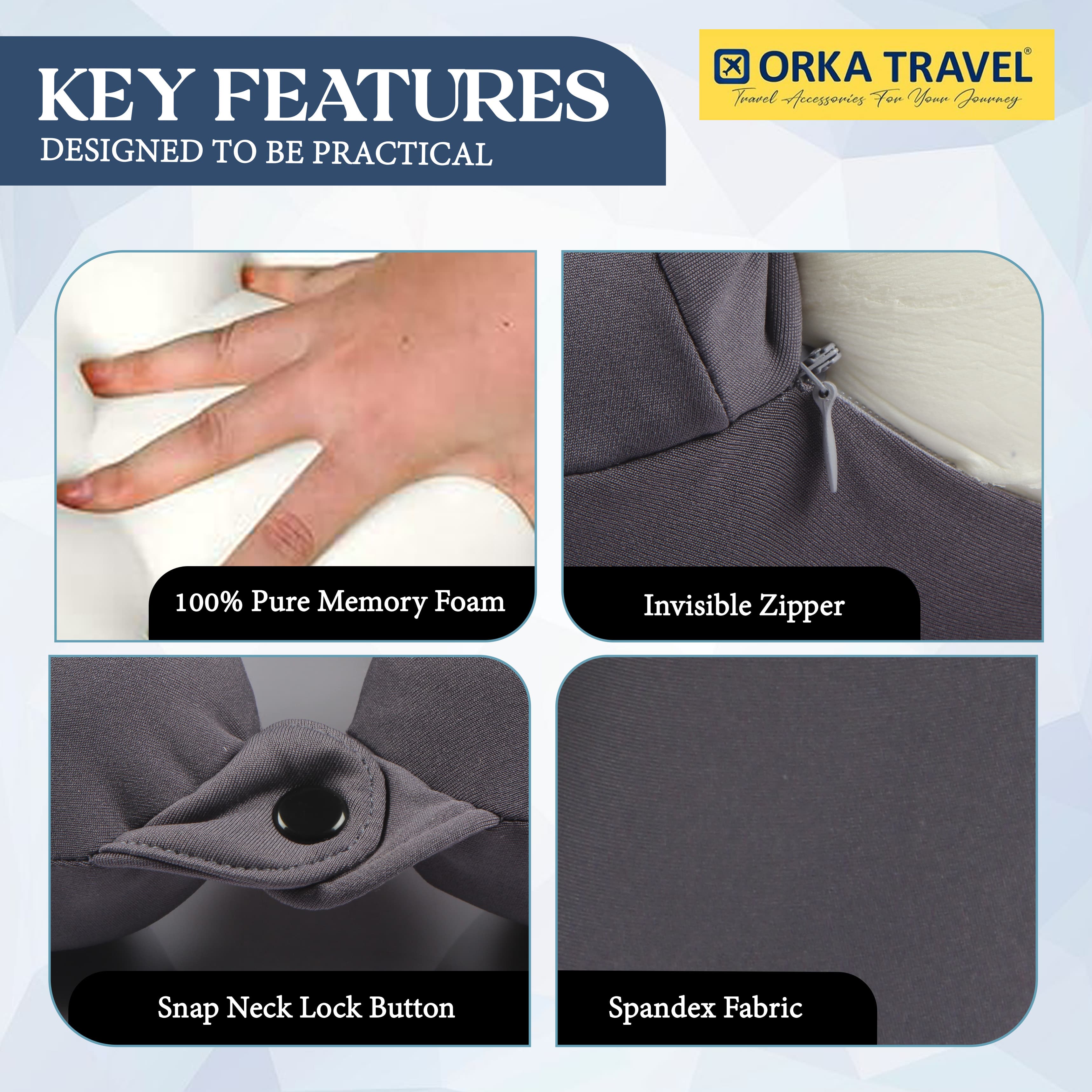 Orka Travel Spandex Solid High Back Memory Foam U Neck - Grey view 5
