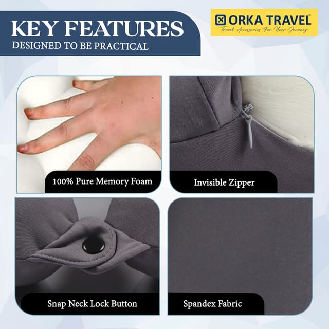 Orka Travel Spandex Solid High Back Memory Foam U Neck - Grey