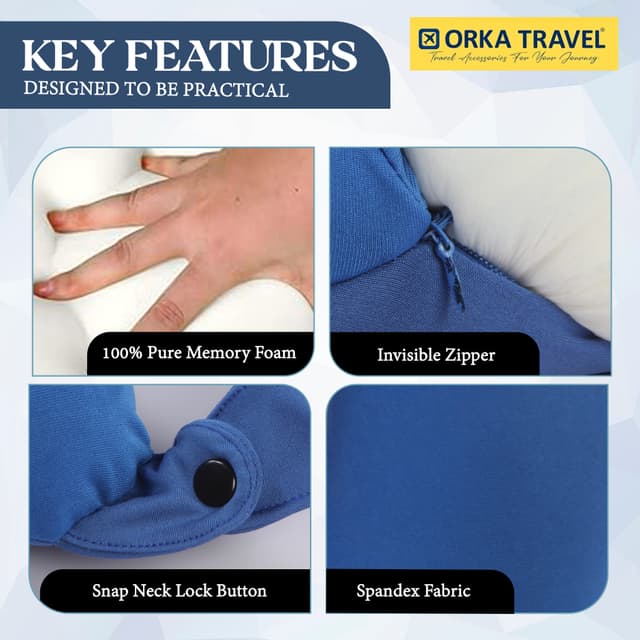 Orka Travel Spandex Solid High Back Memory Foam U Neck - Light Blue