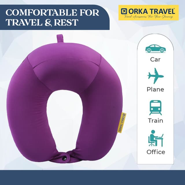 Orka Travel Spandex Solid High Back Memory Foam U Neck - Purple