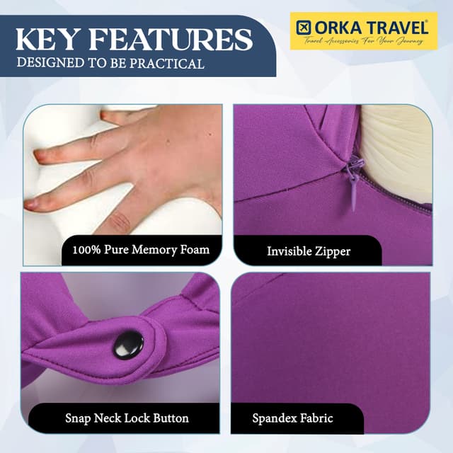 Orka Travel Spandex Solid High Back Memory Foam U Neck - Purple