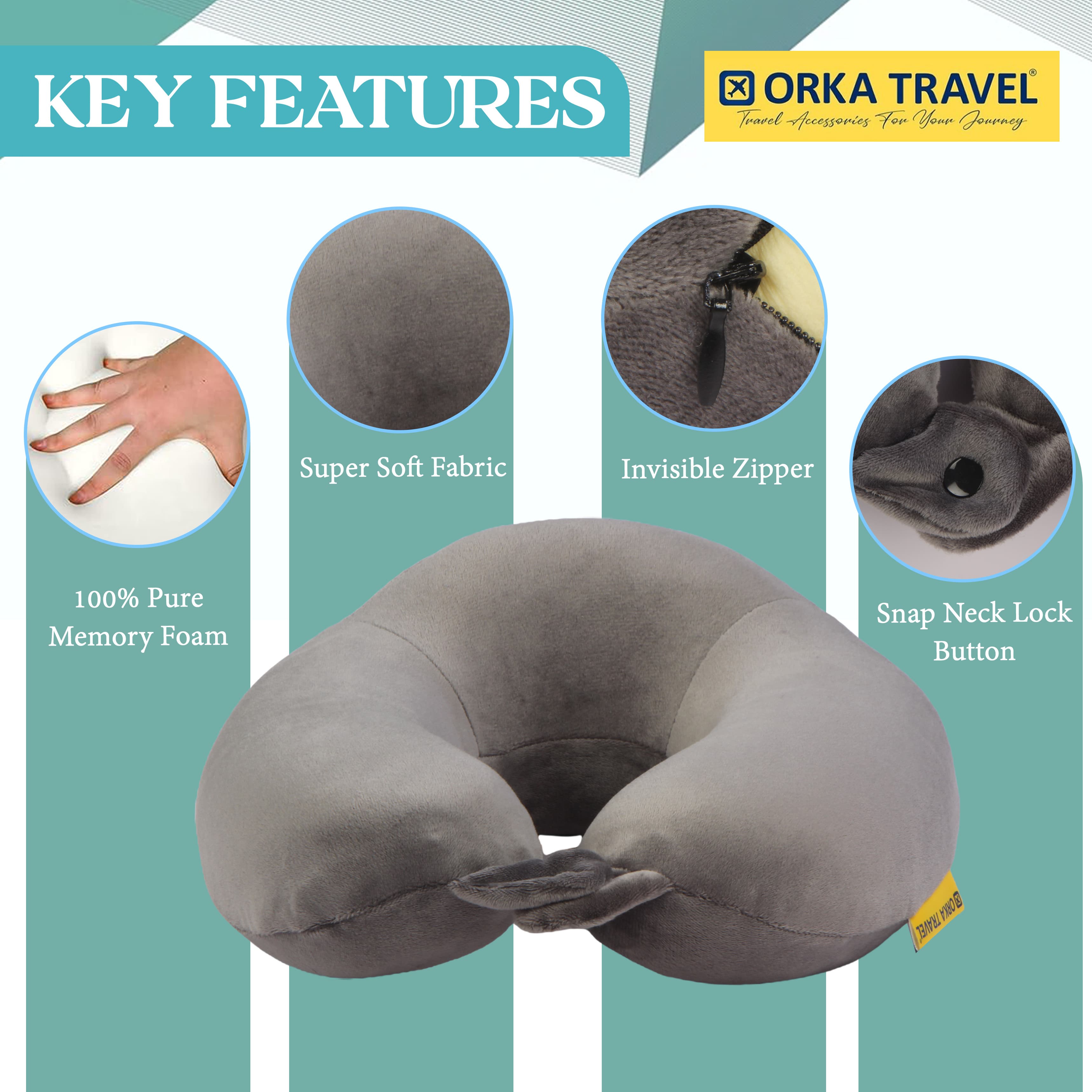 Orka Travel Solid High Back Memory Foam U Neck view 4