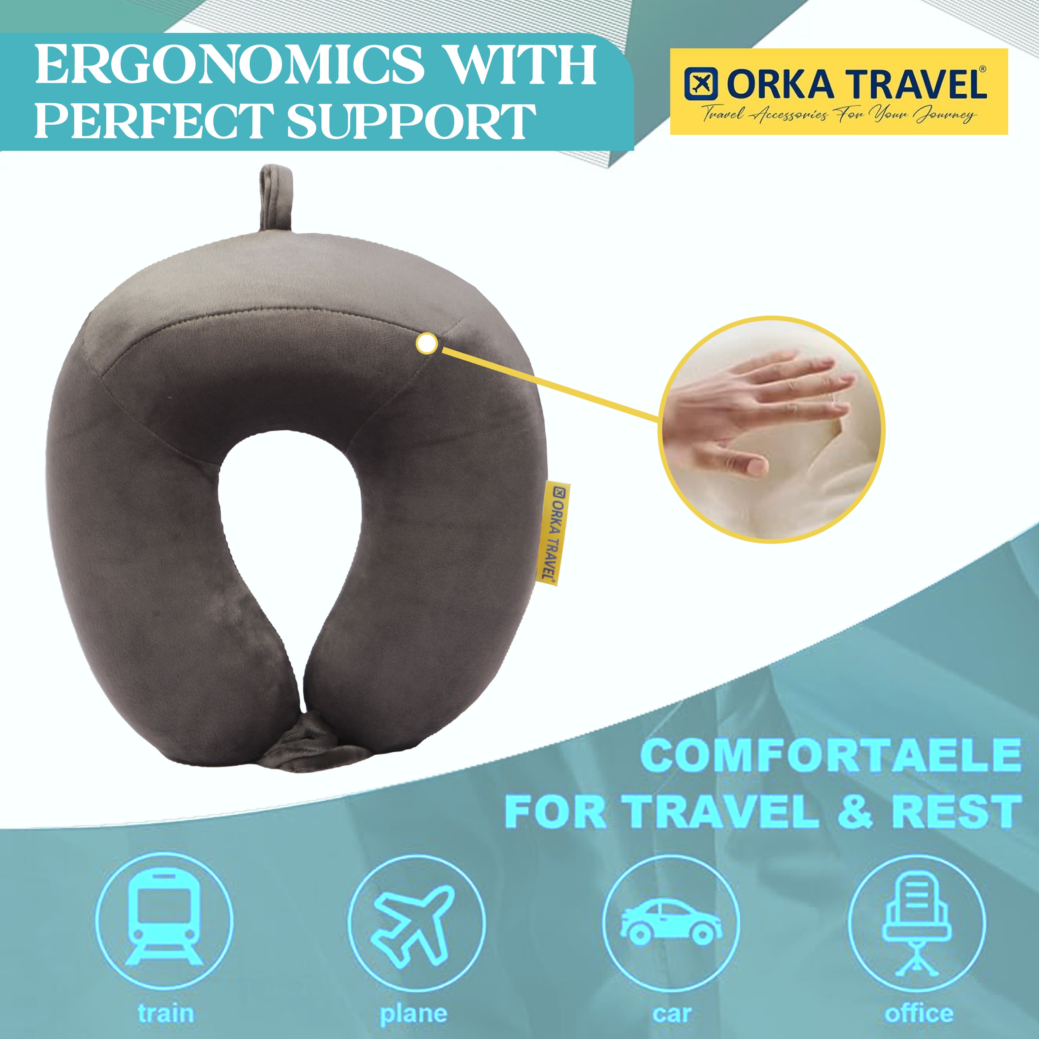 Orka Travel Solid High Back Memory Foam U Neck view 5