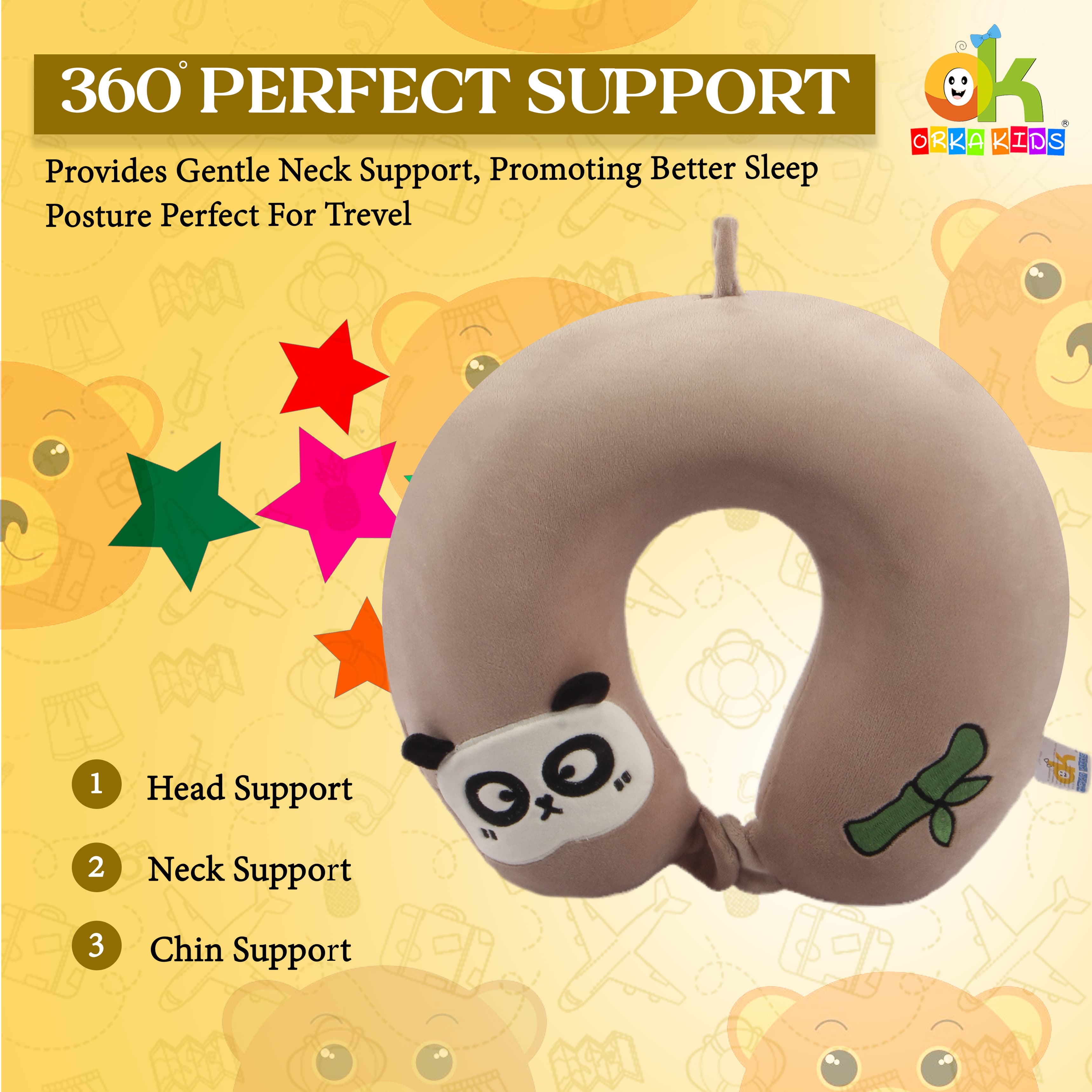 Orka Kids Embroidery Memory Foam U Neck - Brown view 2