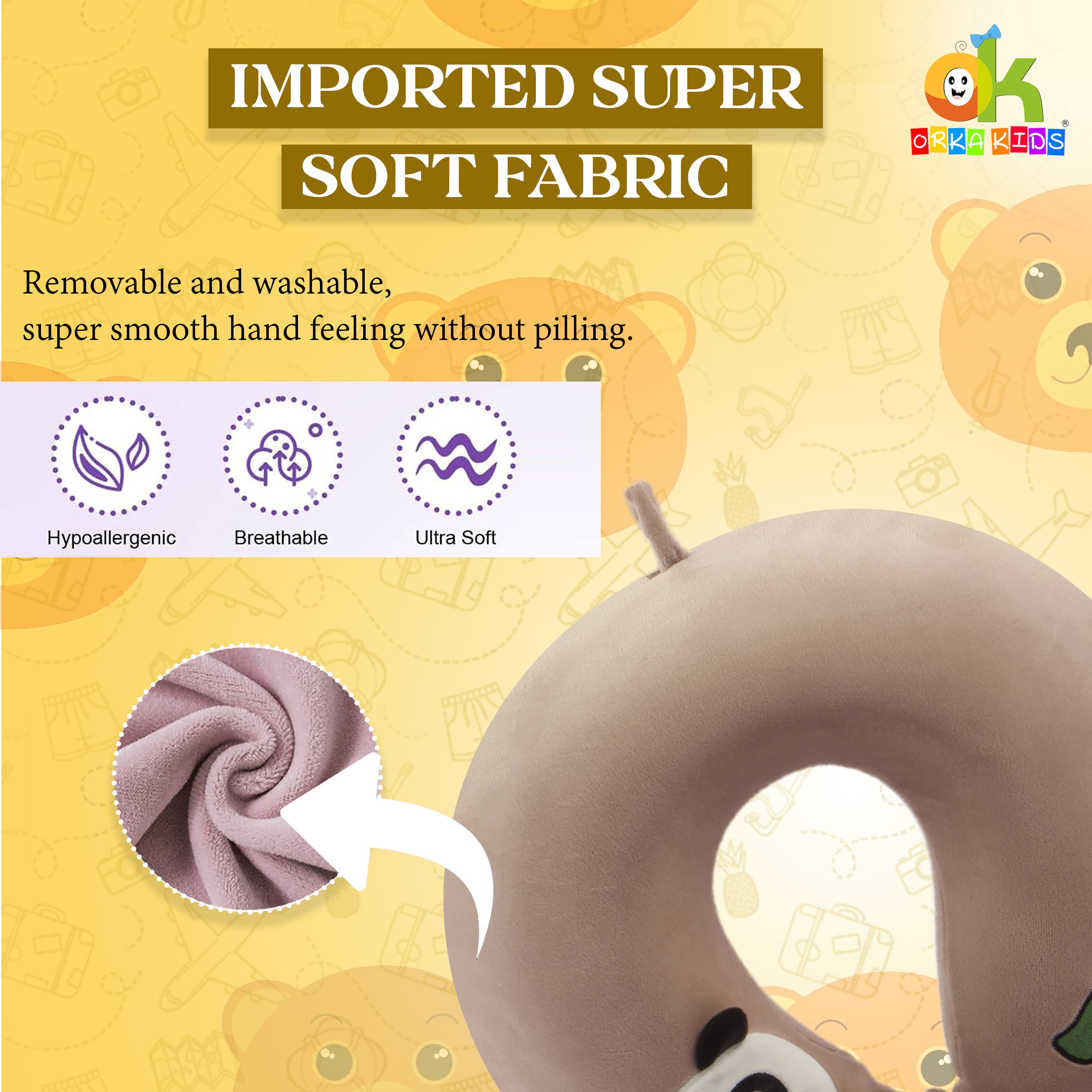 Orka Kids Embroidery Memory Foam U Neck - Brown view 3