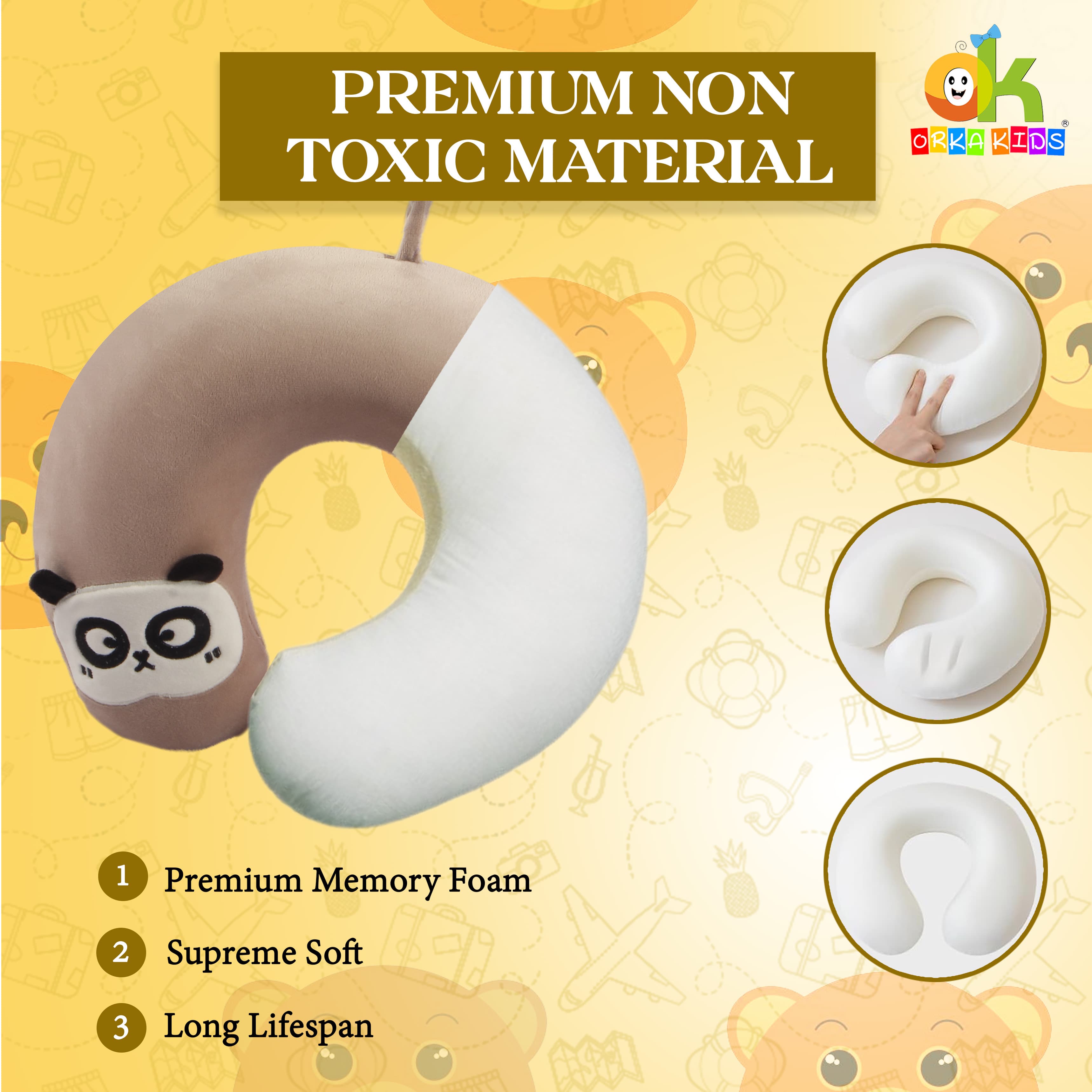 Orka Kids Embroidery Memory Foam U Neck - Brown view 4