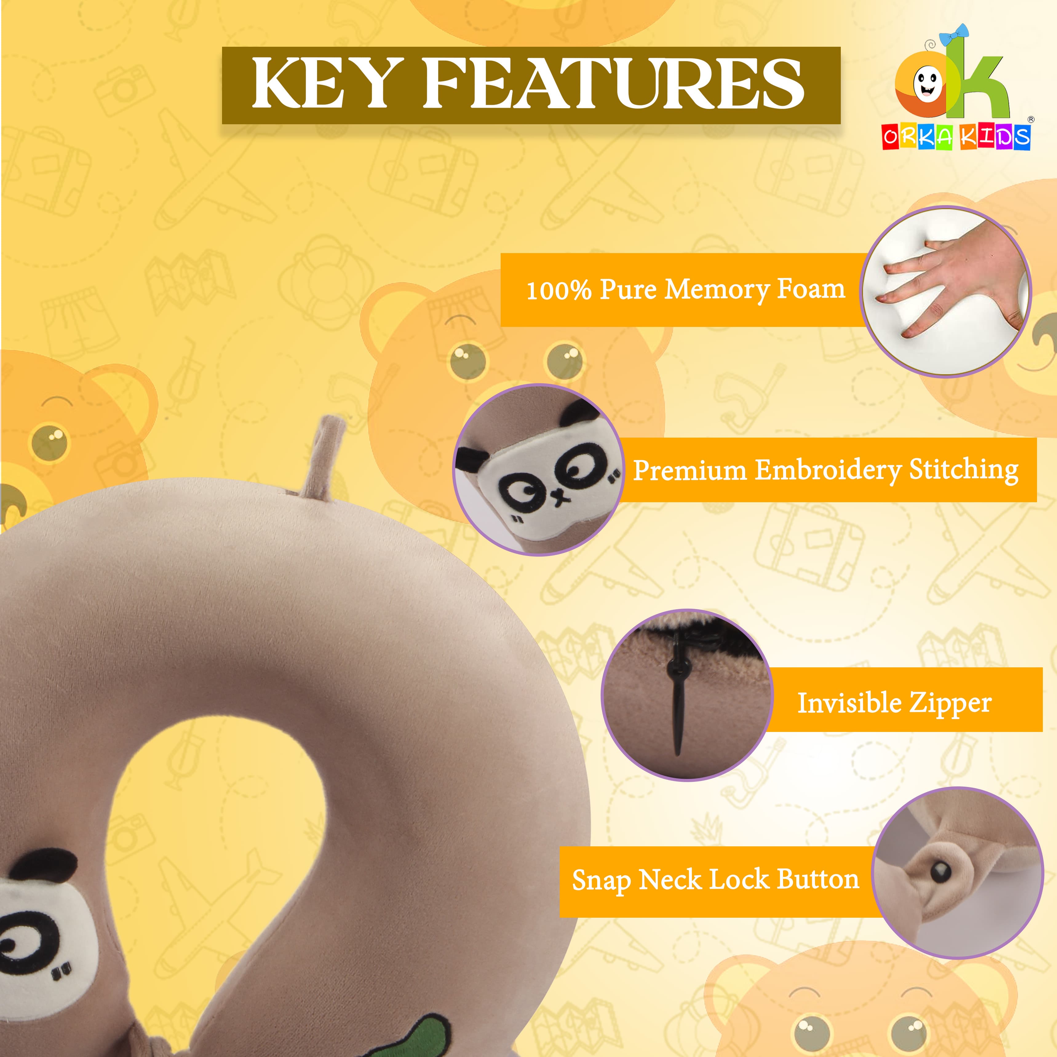 Orka Kids Embroidery Memory Foam U Neck - Brown view 6