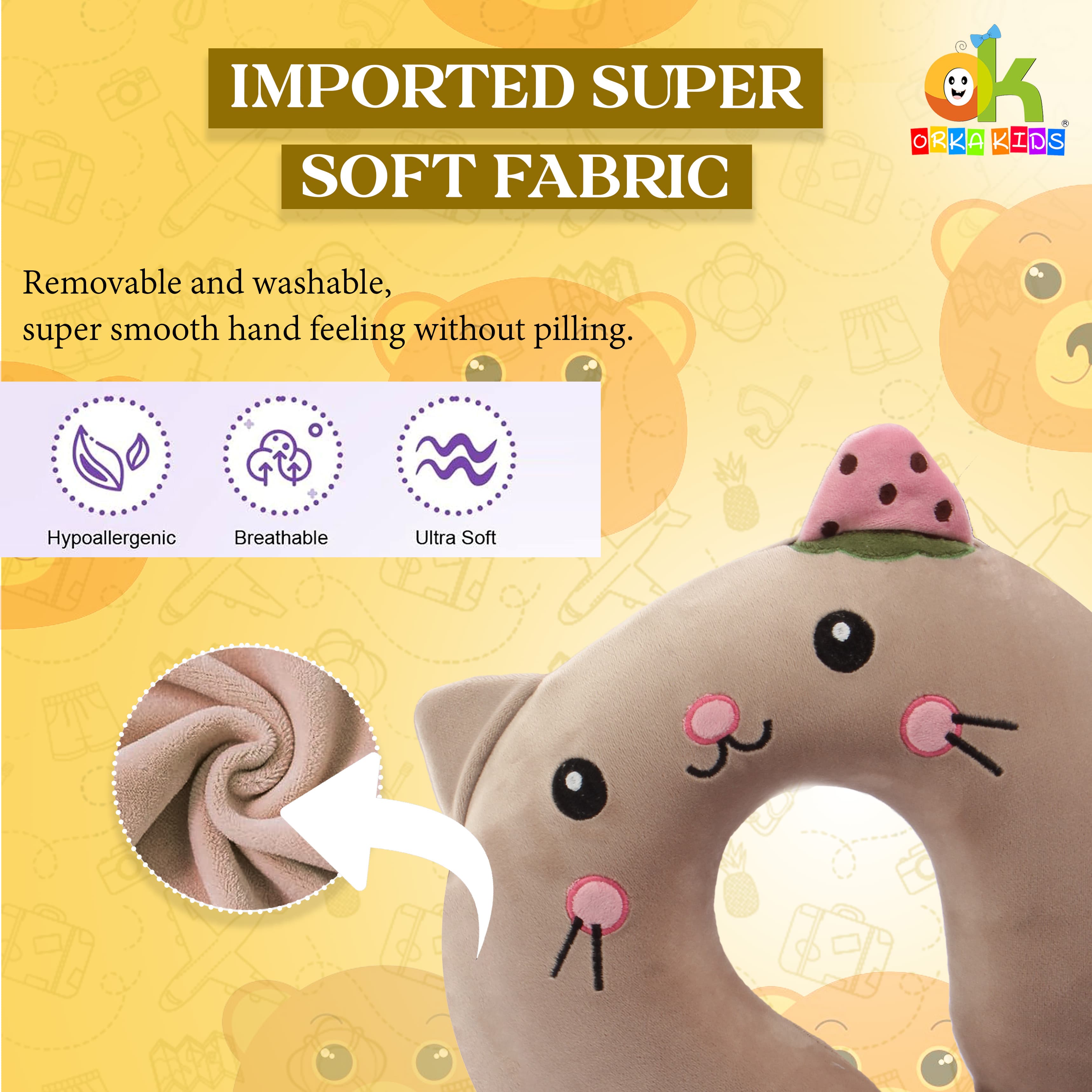 Orka Kids Embroidery Memory Foam U Neck - Light Pink view 3