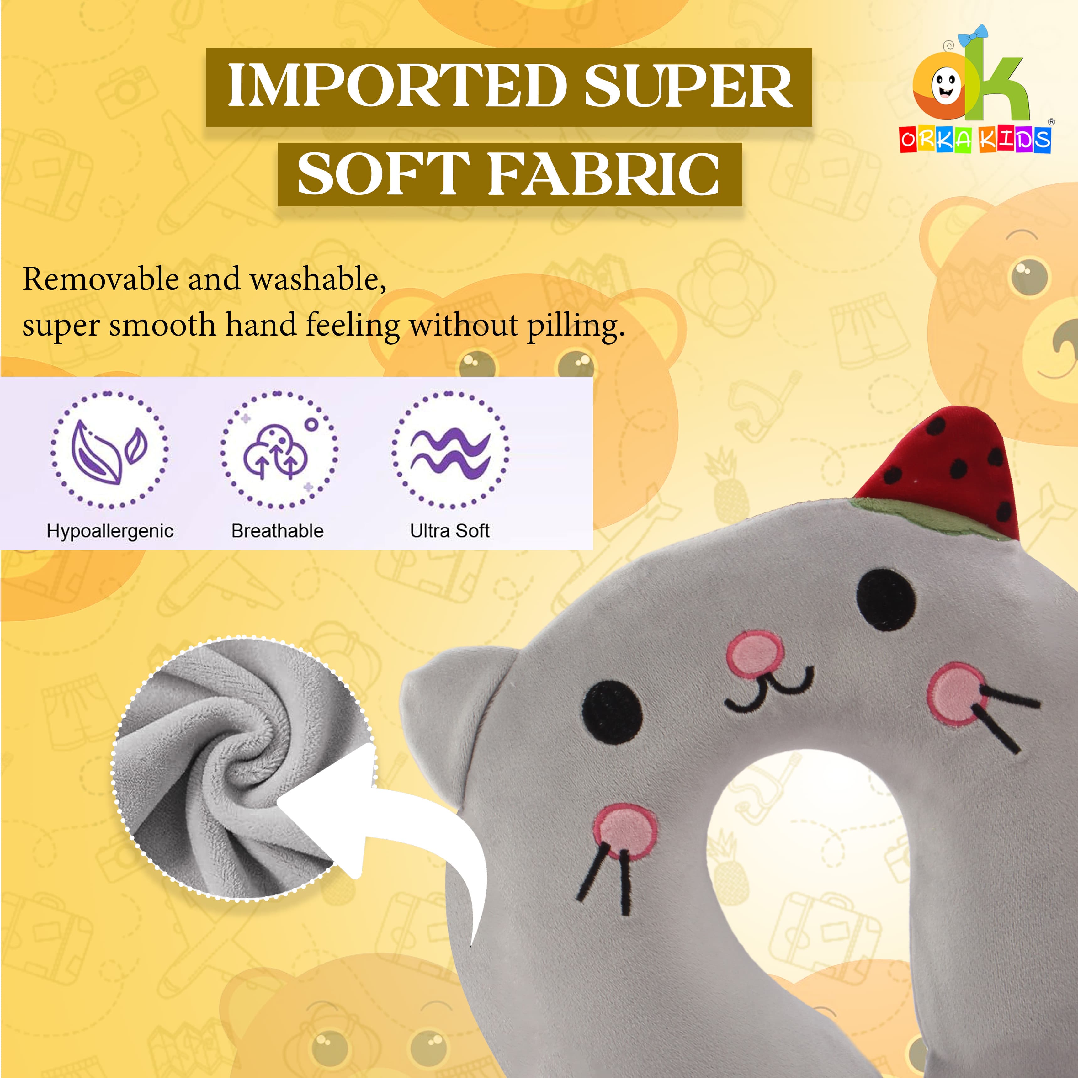 Orka Kids Embroidery Memory Foam U Neck - Grey view 3