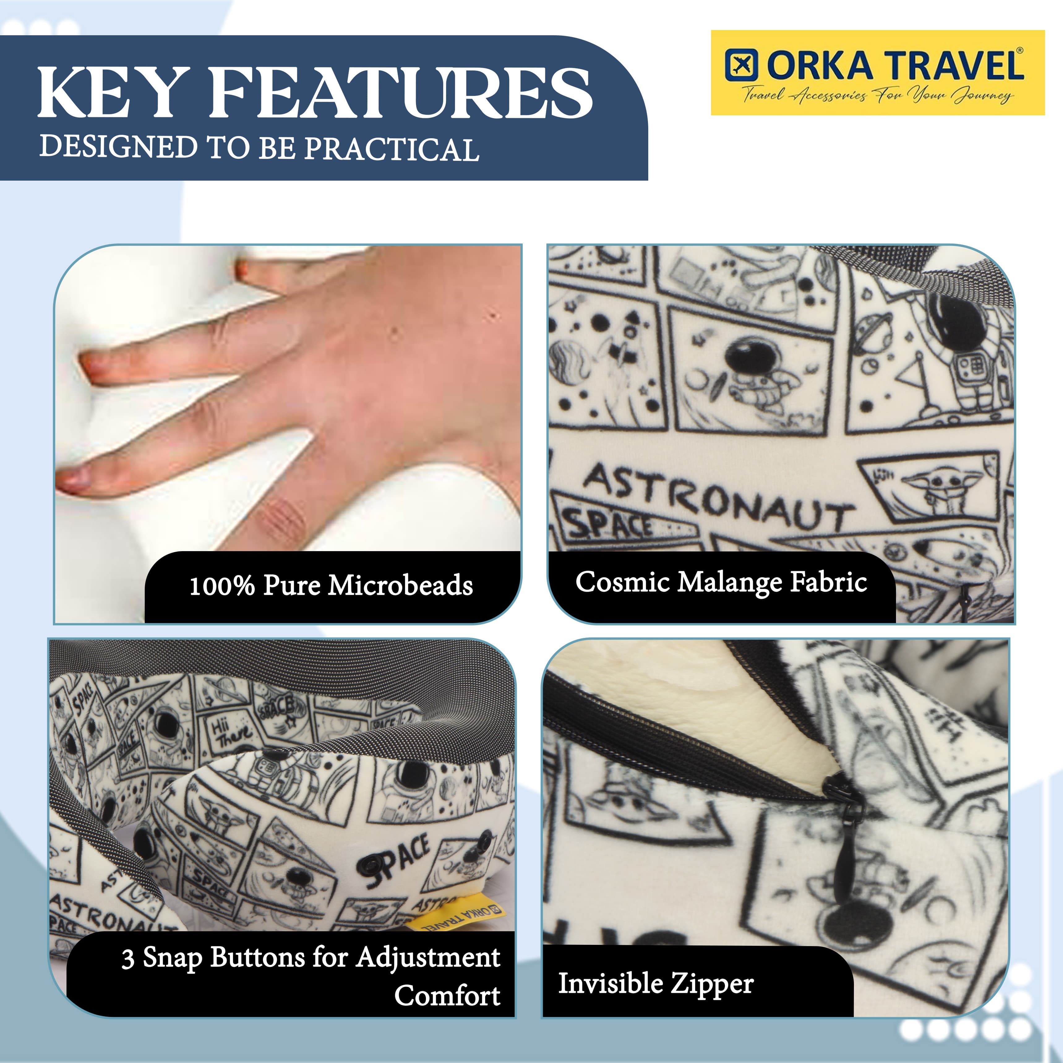 Orka Travel Cosmic 3 Adjustable Neck Buttons Memory Foam U Neck - Astronaut view 3