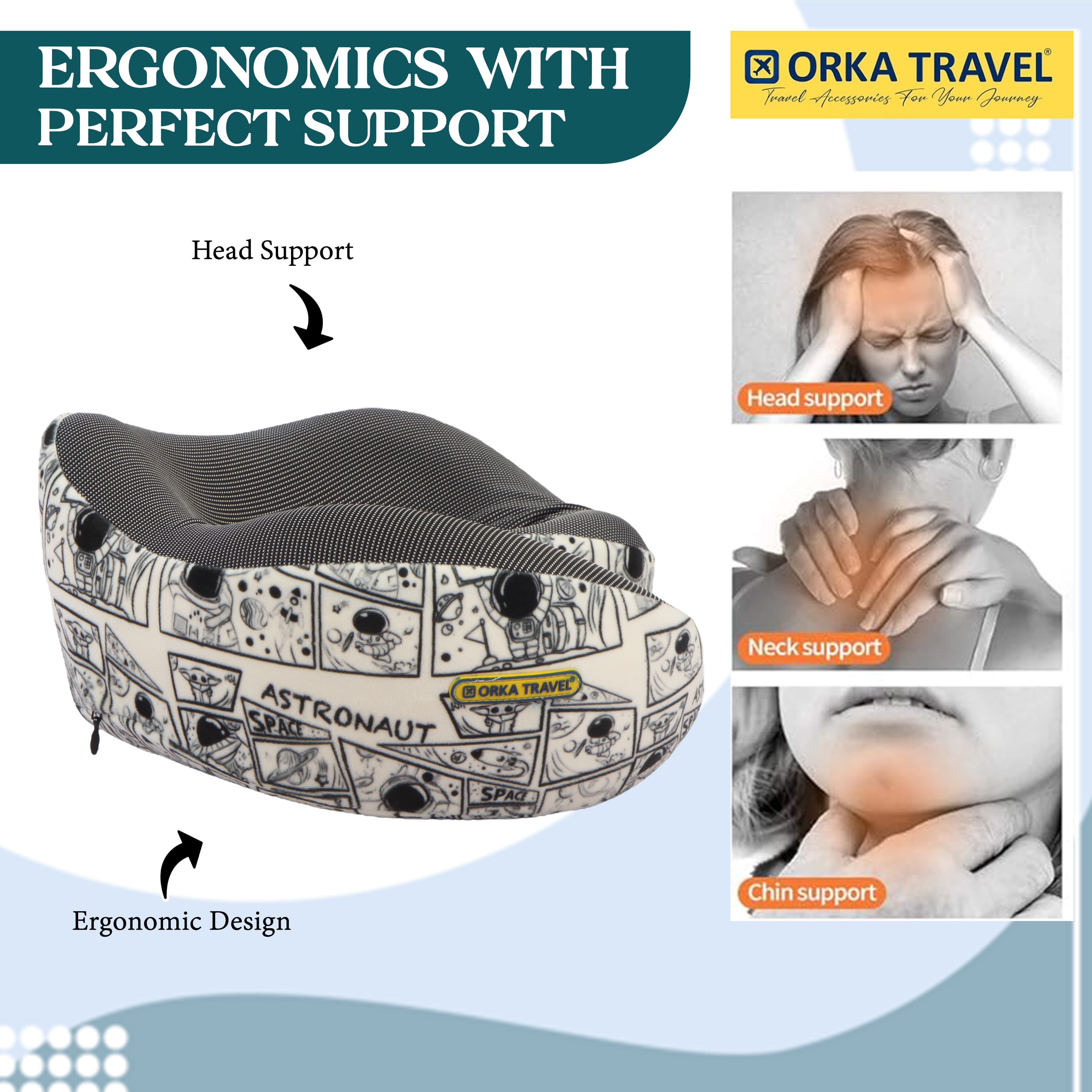 Orka Travel Cosmic 3 Adjustable Neck Buttons Memory Foam U Neck - Astronaut view 5