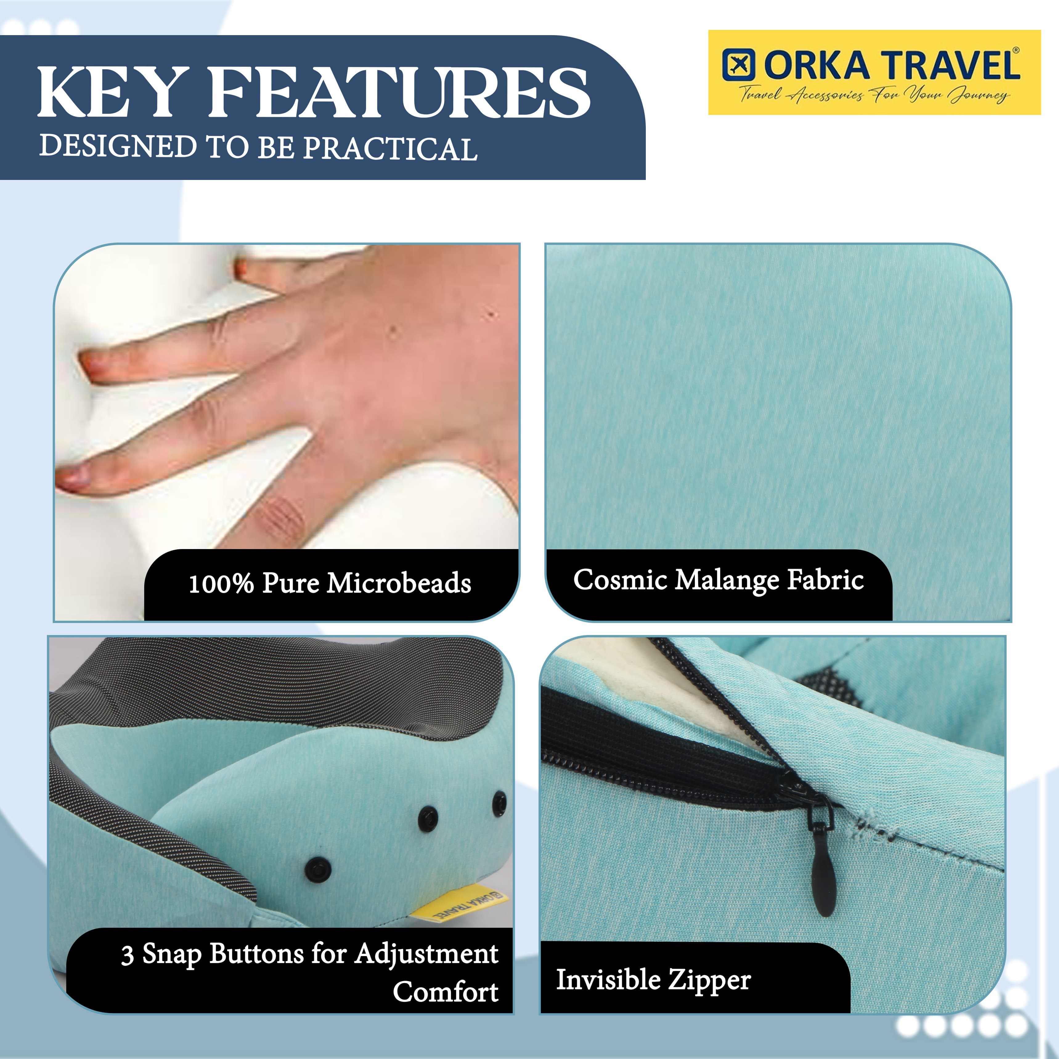 Orka Travel Cosmic 3 Adjustable Neck Buttons Memory Foam U Neck - Teal view 3