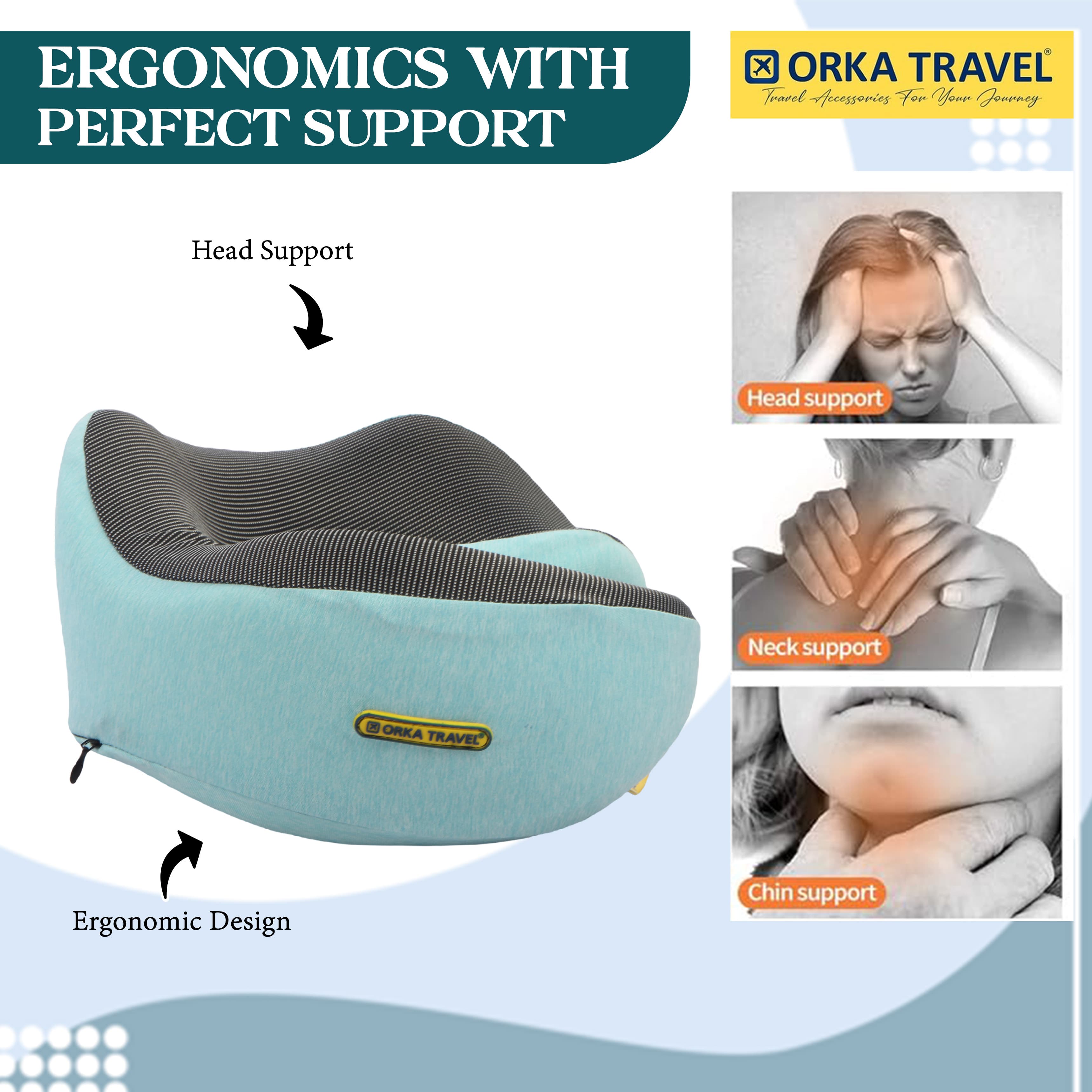 Orka Travel Cosmic 3 Adjustable Neck Buttons Memory Foam U Neck - Teal view 4