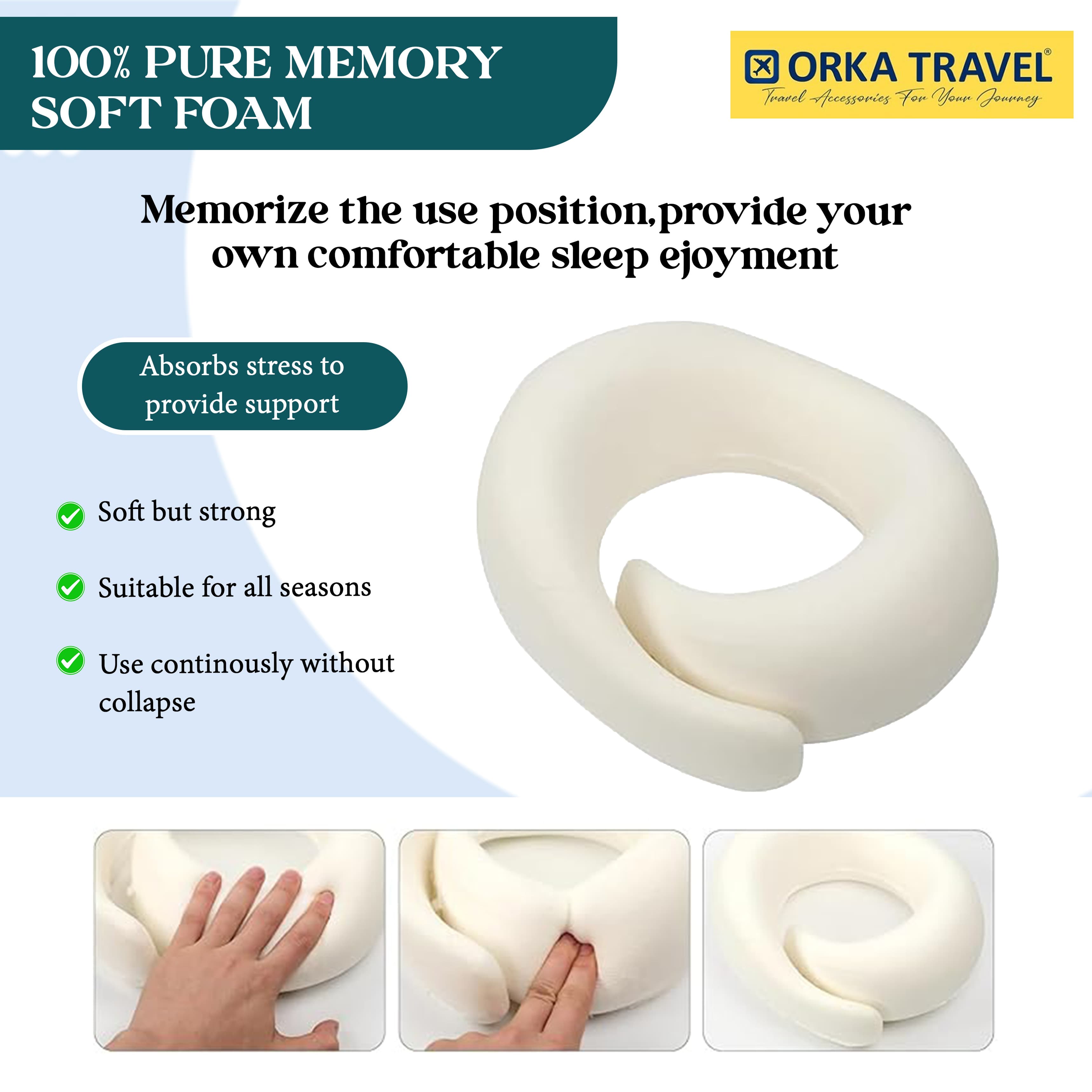 Orka Travel Cosmic 3 Adjustable Neck Buttons Memory Foam U Neck - Teal view 5