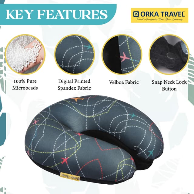 Orka Travel Digital Printed Microbeads U Neck - Airplane