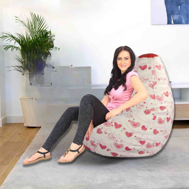 Orka Digital Printed Heart Theme Jumbo Bean Bag Cover Without Beans[Comes as a Empty Bean Bag Cover Only] [Beans not Included with This Products]