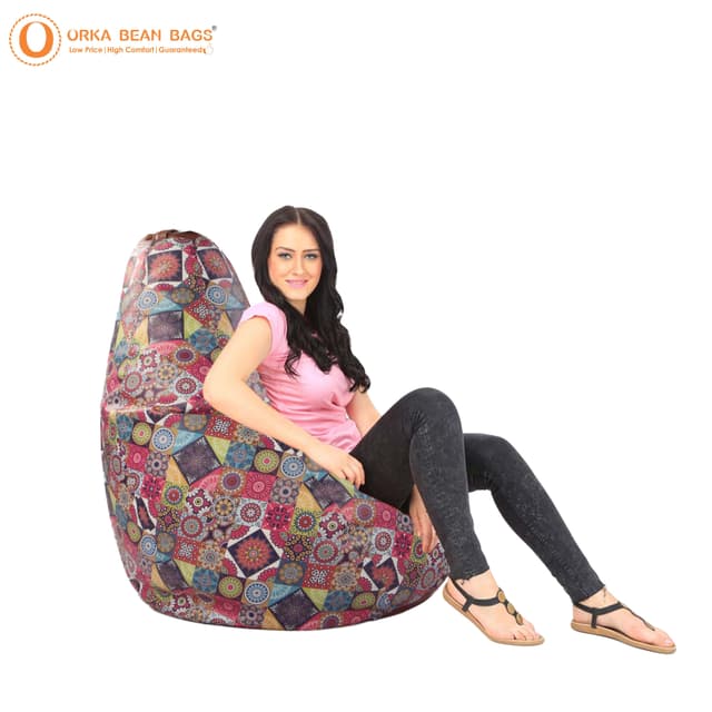 Orka Digital Printed Quilt Pattern Jumbo Bean Bag Filled With Beans
