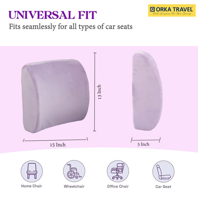 ORKA TRAVEL Elle Orthopedic Optimal Back Support Cushion with Memory Foam (Purple)