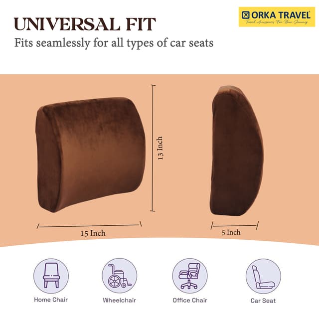ORKA TRAVEL Elle Orthopedic Optimal Back Support Cushion with Memory Foam (Brown)