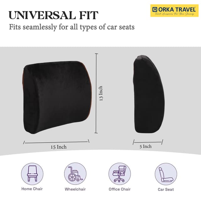 ORKA TRAVEL Elle Orthopedic Optimal Back Support Cushion with Memory Foam (Black)