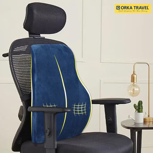 ORKA TRAVEL Presto Orthopaedic Mid-Backrest Cushion with Memory Foam (Ortho Backrest) (Blue)
