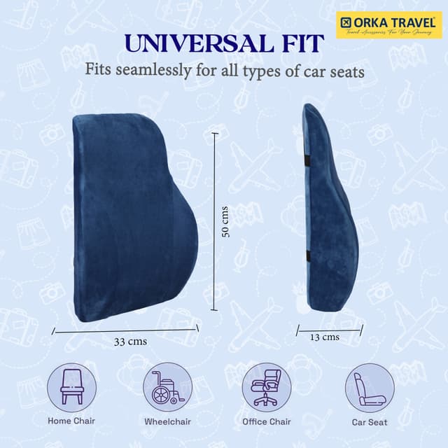 ORKA TRAVEL Presto Orthopaedic Mid-Backrest Cushion with Memory Foam (Ortho Backrest) (Blue)