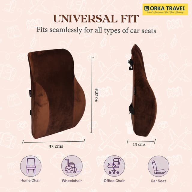 ORKA TRAVEL Presto Orthopaedic Mid-Backrest Cushion with Memory Foam (Ortho Backrest) (Brown)