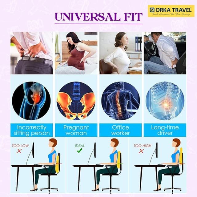ORKA TRAVEL Presto Orthopaedic Mid-Backrest Cushion with Memory Foam (Ortho Backrest) (Purple)