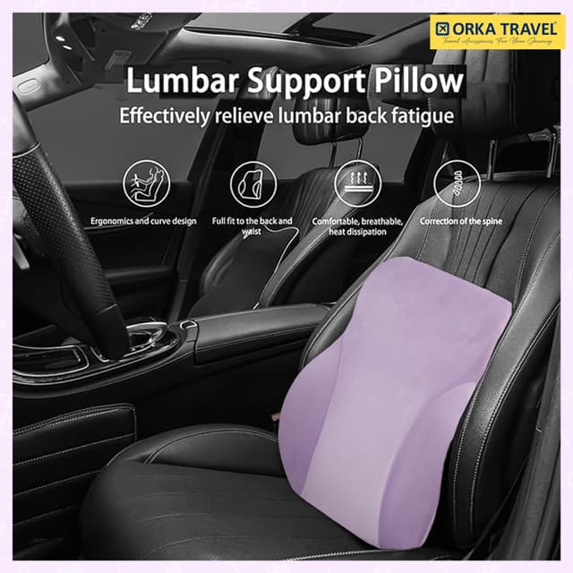 ORKA TRAVEL Presto Orthopaedic Mid-Backrest Cushion with Memory Foam (Ortho Backrest) (Purple)