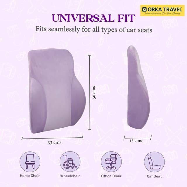 ORKA TRAVEL Presto Orthopaedic Mid-Backrest Cushion with Memory Foam (Ortho Backrest) (Purple)