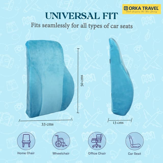 ORKA TRAVEL Presto Orthopaedic Mid-Backrest Cushion with Memory Foam (Ortho Backrest) (Teal)