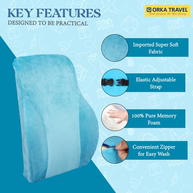ORKA TRAVEL Presto Orthopaedic Mid-Backrest Cushion with Memory Foam (Ortho Backrest) (Teal)