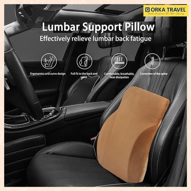 ORKA TRAVEL Presto Orthopaedic Mid-Backrest Cushion with Memory Foam (Ortho Backrest) (Tan)