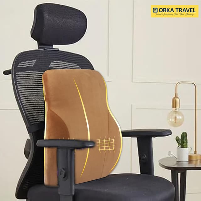ORKA TRAVEL Presto Orthopaedic Mid-Backrest Cushion with Memory Foam (Ortho Backrest) (Tan)