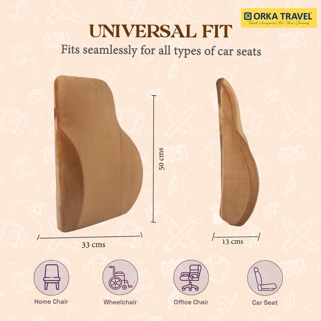ORKA TRAVEL Presto Orthopaedic Mid-Backrest Cushion with Memory Foam (Ortho Backrest) (Tan)