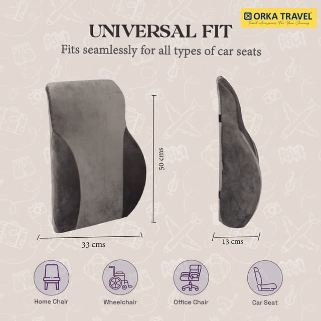 ORKA TRAVEL Presto Orthopaedic Mid-Backrest Cushion with Memory Foam (Ortho Backrest) (Grey)