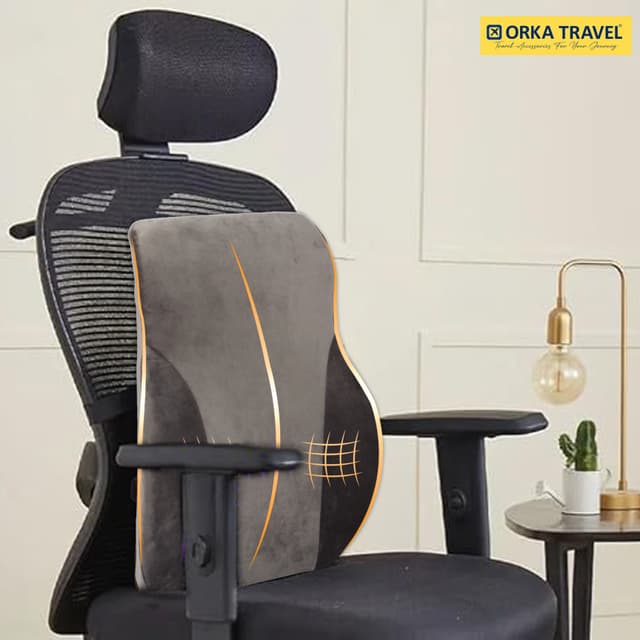 ORKA TRAVEL Presto Orthopaedic Mid-Backrest Cushion with Memory Foam (Ortho Backrest) (Grey)