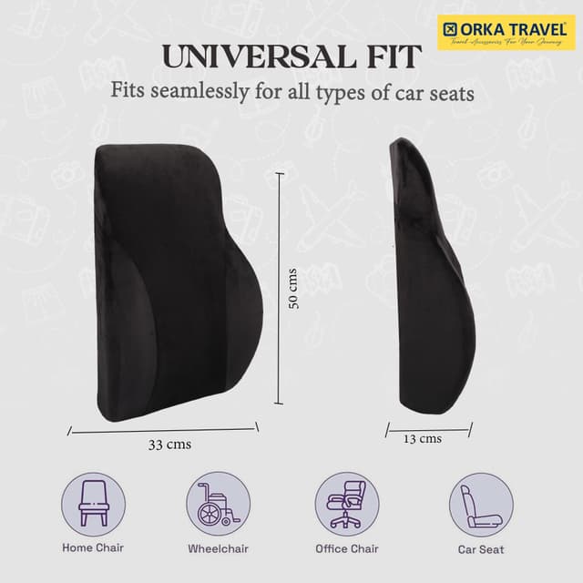 ORKA TRAVEL Presto Orthopaedic Mid-Backrest Cushion with Memory Foam (Ortho Backrest) (Black)