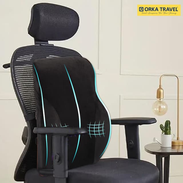 ORKA TRAVEL Presto Orthopaedic Mid-Backrest Cushion with Memory Foam (Ortho Backrest) (Black)
