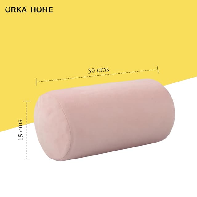 OrkaSleep Cervical Neck Roll Memory Foam Pillow, Bolster Pillow, Round Neck Pillows Support for Sleeping | Bolster Pillow for Bed, Legs, Back and Yoga (Peach)