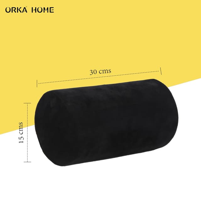 OrkaSleep Cervical Neck Roll Memory Foam Pillow, Bolster Pillow, Round Neck Pillows Support for Sleeping | Bolster Pillow for Bed, Legs, Back and Yoga (Black)