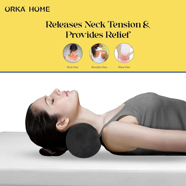 OrkaSleep Cervical Neck Roll Memory Foam Pillow, Bolster Pillow, Round Neck Pillows Support for Sleeping | Bolster Pillow for Bed, Legs, Back and Yoga (Black)